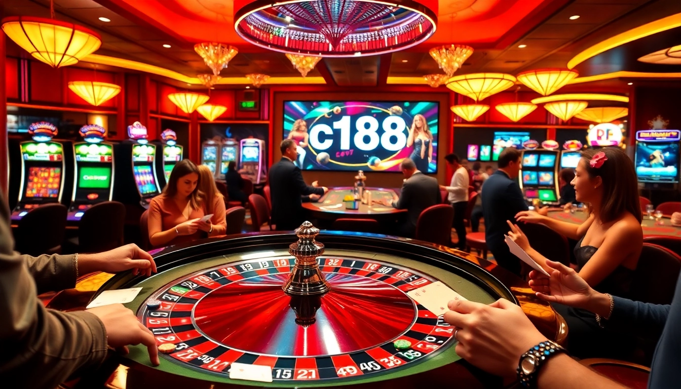 Experience the thrill of c168's high-stakes roulette table amidst vibrant casino activity.