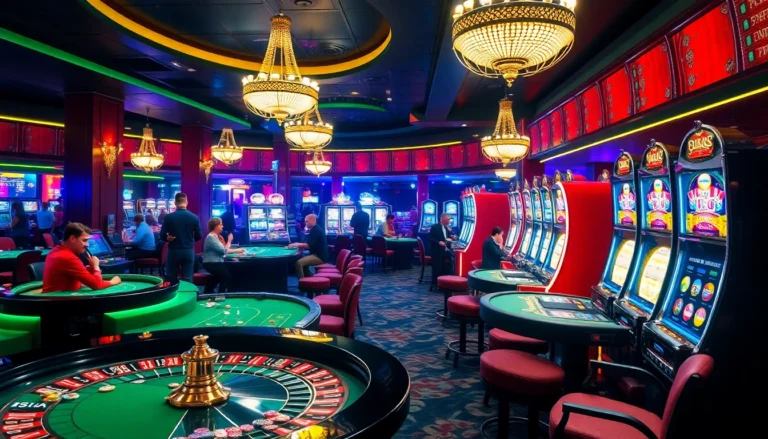 bgd33 casino scene filled with players at roulette and poker tables, showcasing excitement and vibrant gaming atmosphere.