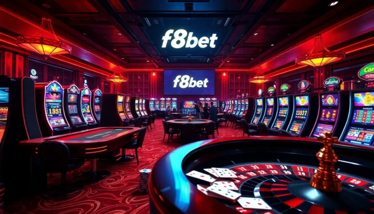 Experience the thrilling atmosphere at f8bet casino with vibrant gaming tables and exciting players immersed in action.