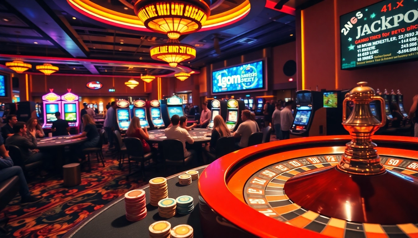 Players at a lively casino celebrate a win with 1gom chips stacked high on the poker table, showcasing thrilling gambling action.